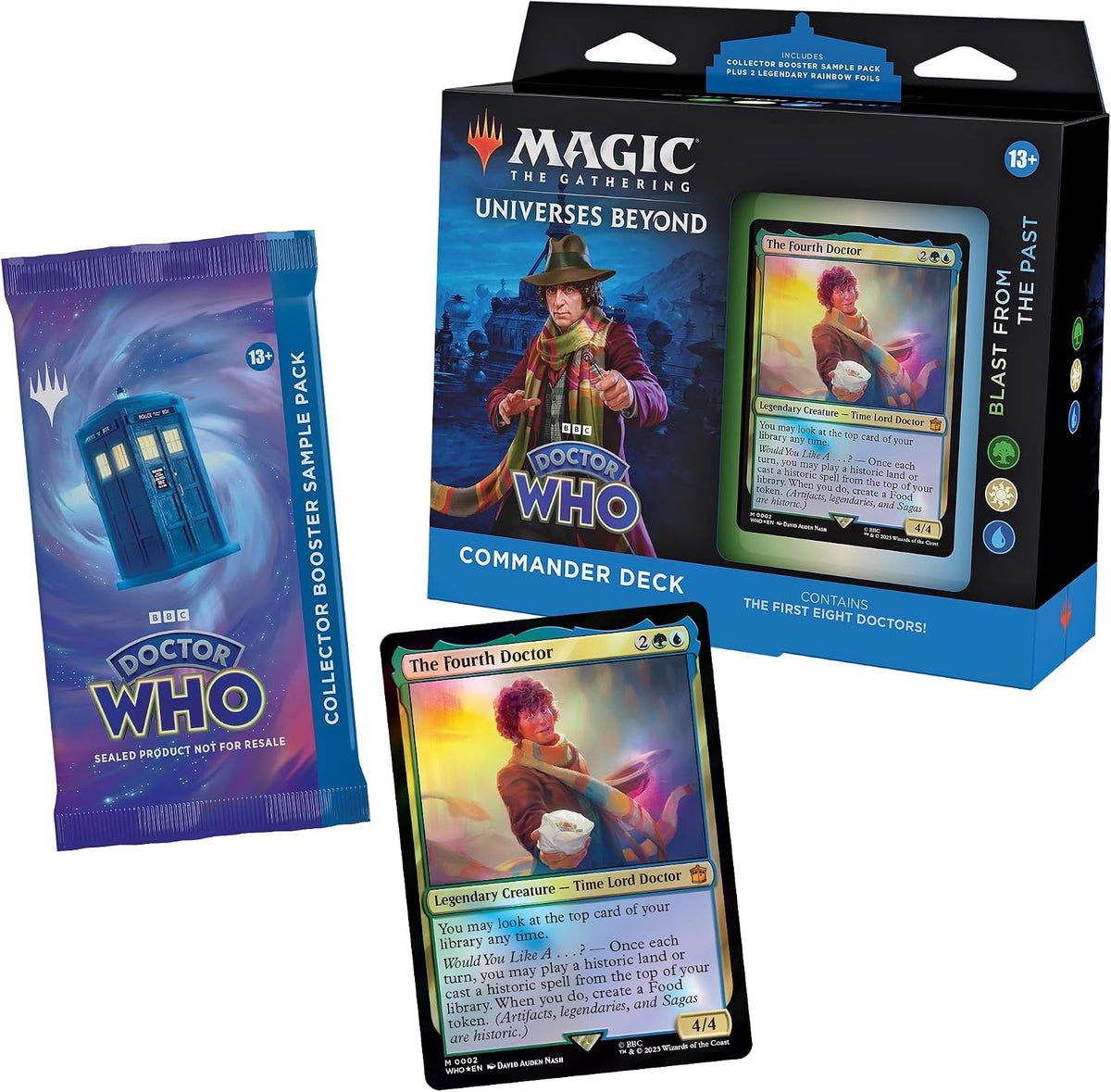 Magic the Gathering Doctor Who Commander Deck – Blast from the past (100-Card Deck, 2-Card Collector Booster Sample Pack + Accessories)