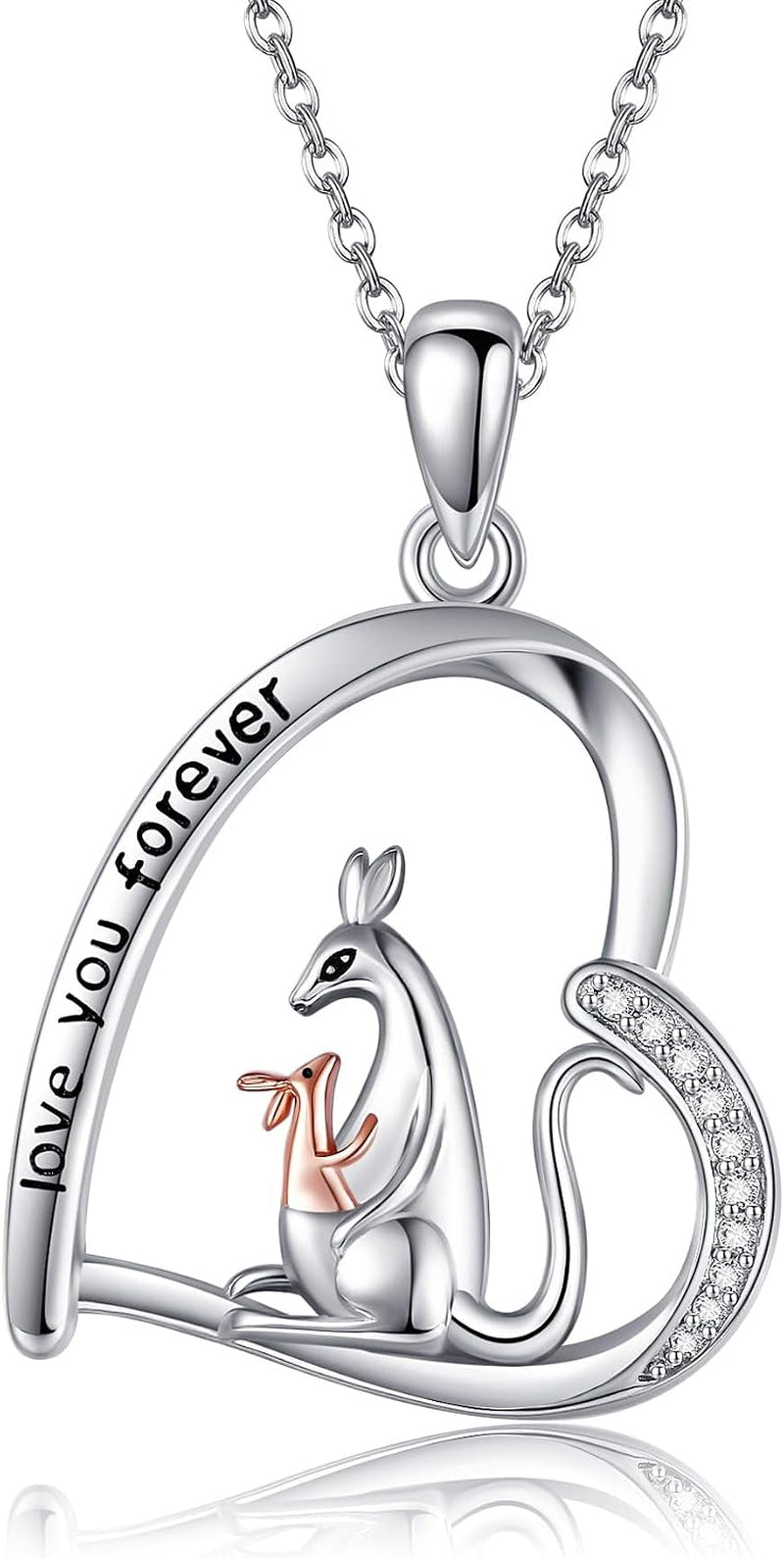 925 Sterling Silver Heart Pendant Kangaroo/Chicken Necklace Animal Jewelry Gifts for Women