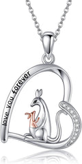 925 Sterling Silver Heart Pendant Kangaroo/Chicken Necklace Animal Jewelry Gifts for Women