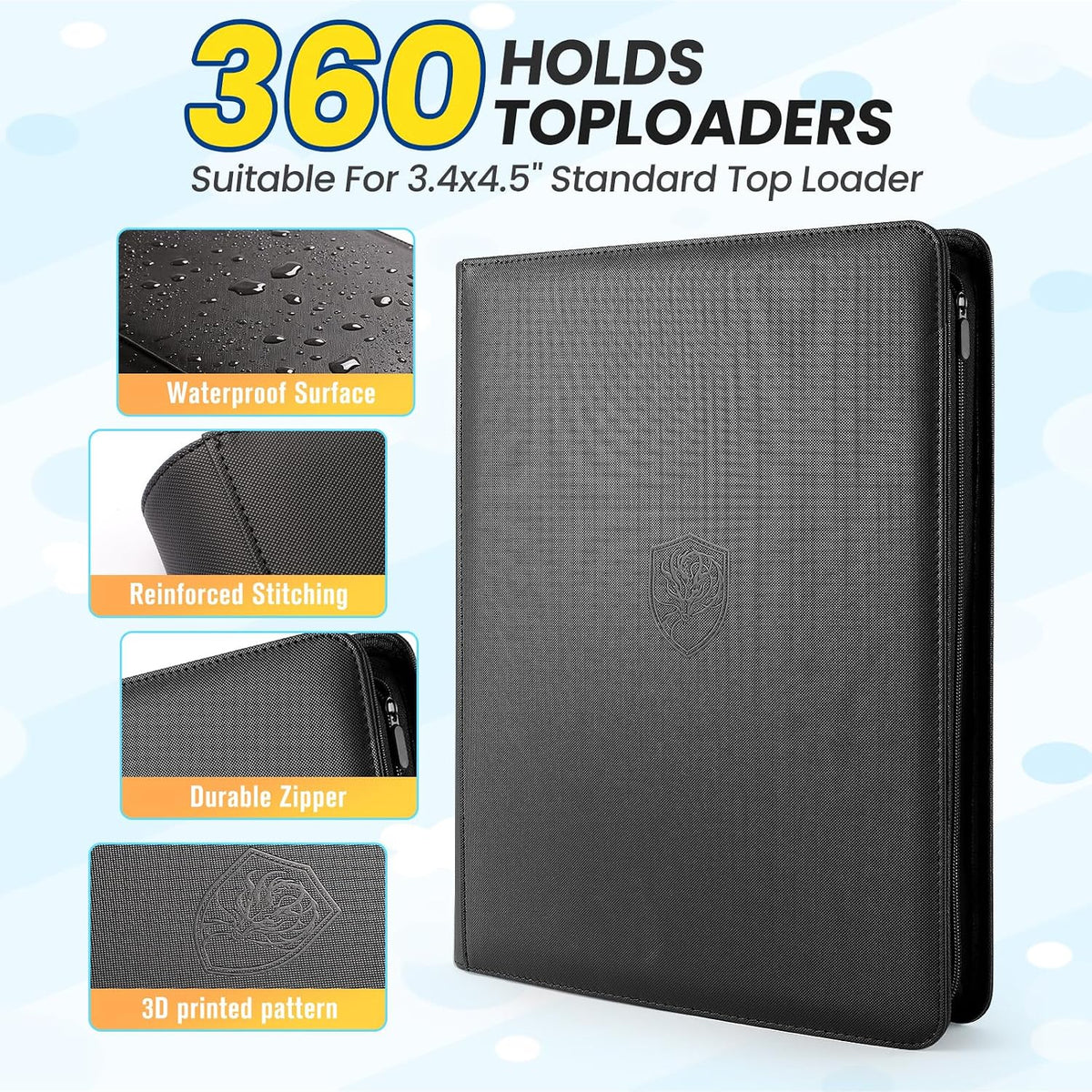 Top Loader Binder 9 Pocket, Holds 360+ Cards in 3.4" X 4.5" Toploaders, Ringless 20 Double-Sided Sleeves, Side-Loading, Spine Label with Maker Pen Toploader Binder for TCG, MTG, Sports Cards