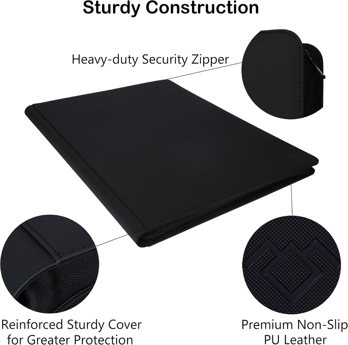 36‑Pocket Ringless Trading Card Binder – Holds 2304 Cards, Side‑Loading Black Pages, Zipper Collection Album for TCG & Sports Cards