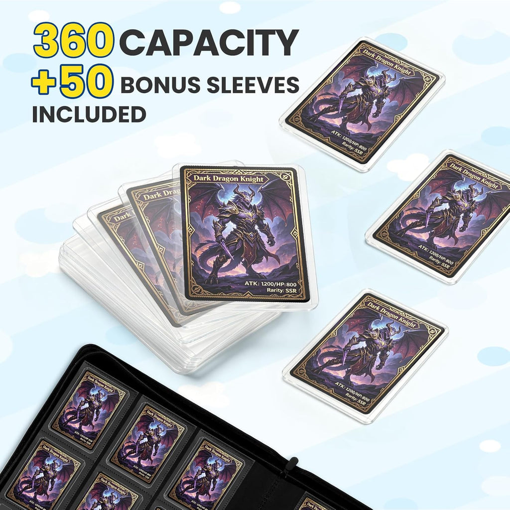 Top Loader Binder 9 Pocket, Holds 360+ Cards in 3.4" X 4.5" Toploaders, Ringless 20 Double-Sided Sleeves, Side-Loading, Spine Label with Maker Pen Toploader Binder for TCG, MTG, Sports Cards