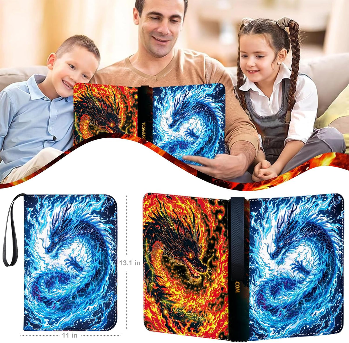 1008 Card Binder 9 Pocket Trading Card Binder with 56 Page 3-Ring Removable Sleeves, High Storage Waterproof Card Holder Collection Card Album Carrying Organizer Case for MTG TCG Cards - Double Dragon