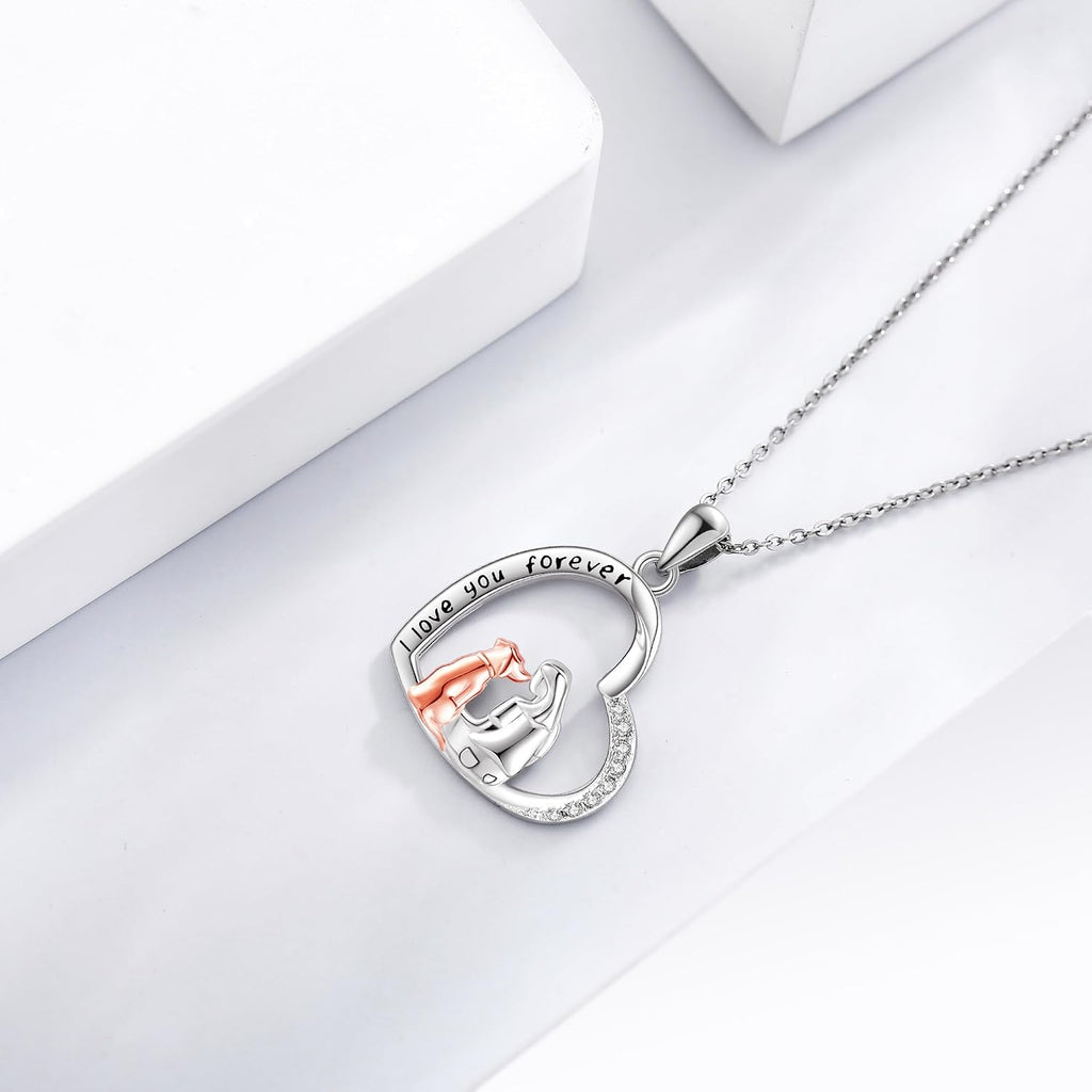 Heart Animal Necklace Sterling Silver Chicken/Dog/Wolf Pendant Necklace Animal Jewelry for Women Dog Lovers