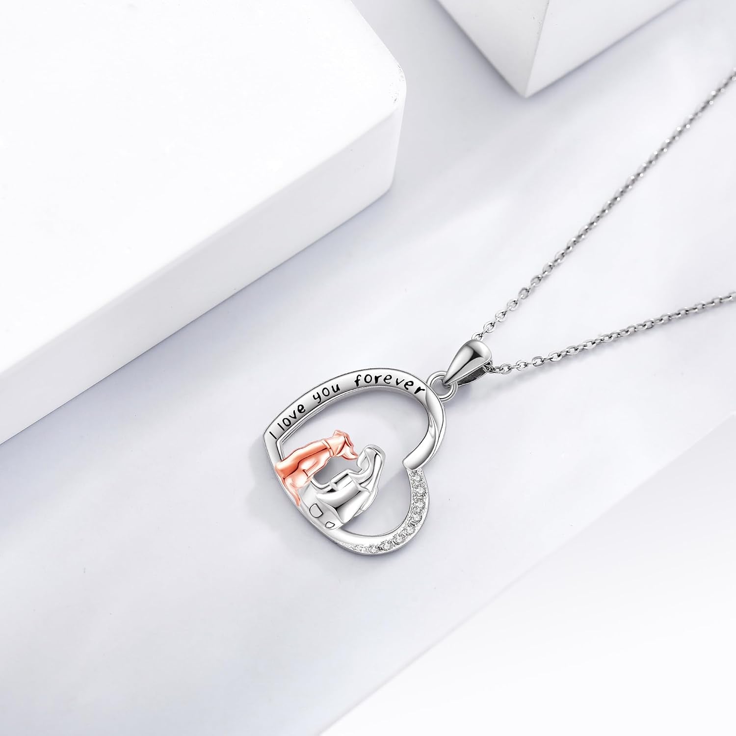 Heart Animal Necklace Sterling Silver Chicken/Dog/Wolf Pendant Necklace Animal Jewelry for Women Dog Lovers