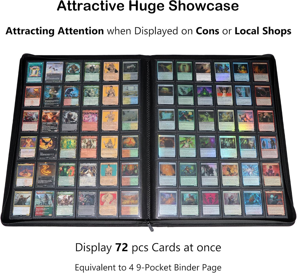 36‑Pocket Ringless Trading Card Binder – Holds 2304 Cards, Side‑Loading Black Pages, Zipper Collection Album for TCG & Sports Cards