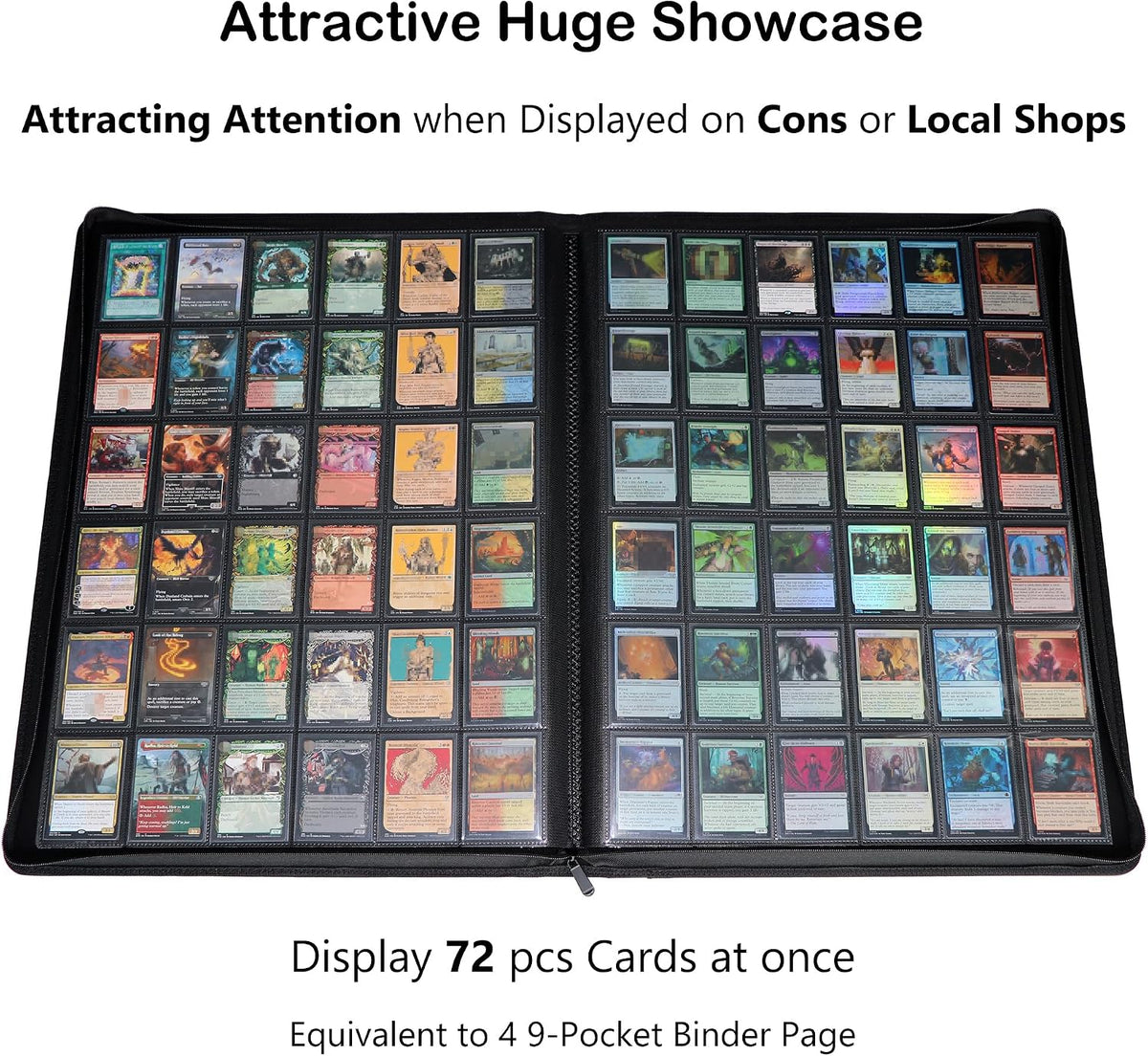 36‑Pocket Ringless Trading Card Binder – Holds 2304 Cards, Side‑Loading Black Pages, Zipper Collection Album for TCG & Sports Cards
