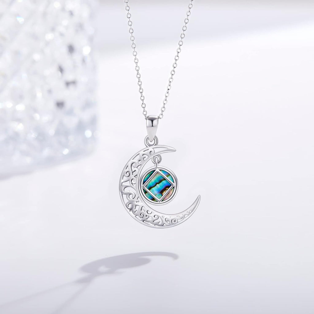 Sobriety Alcoholics Anonymous Necklace Sterling Silver AA Thors Hammer/Moon Pendant Recovery Symbol Jewelry for Women Her