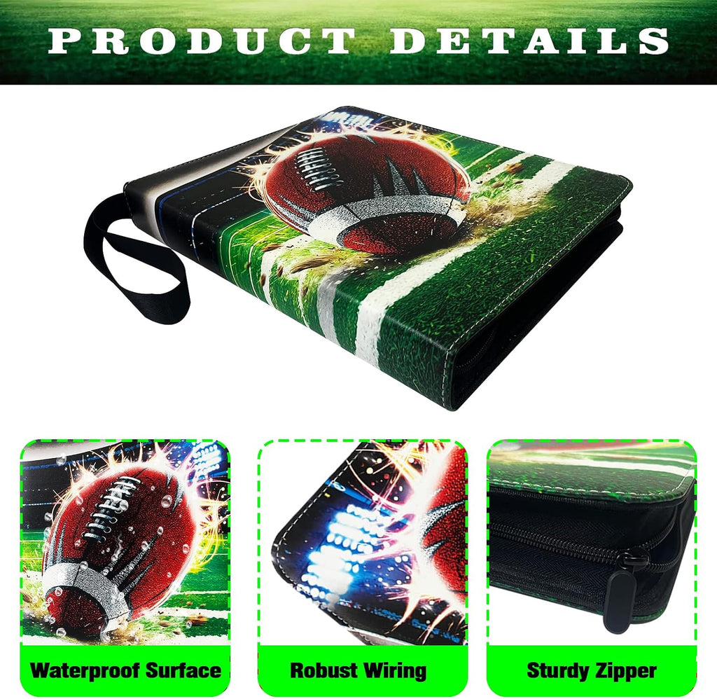 400 Pockets Football Cards Binder,Trading Cards Holder Card Collectors Album,Trading Card Binder 4 Pocket with 50 Removable Sleeves