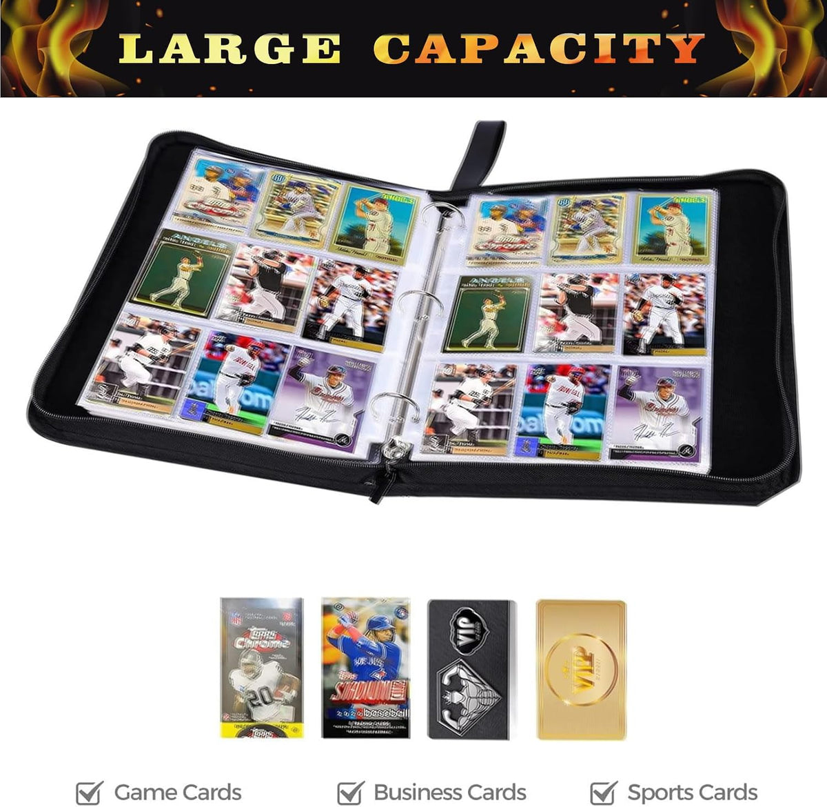 900 Cards Basketball Card Binder, 9-Pocket Card Collections Trading Card Binder 50 Pages Double-Sided Cards Holder with Zipper 3-Ring Card Album for Sports Basketball Card Sleeves Protectors