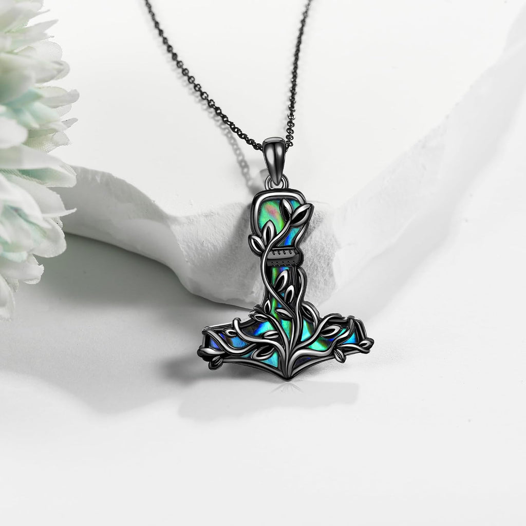 Thor Hammer Necklace 925 Sterling Silver Mjolnir Tree of Life Pendant Necklace Viking Vegvisir Jewelry for Women Wife Mom