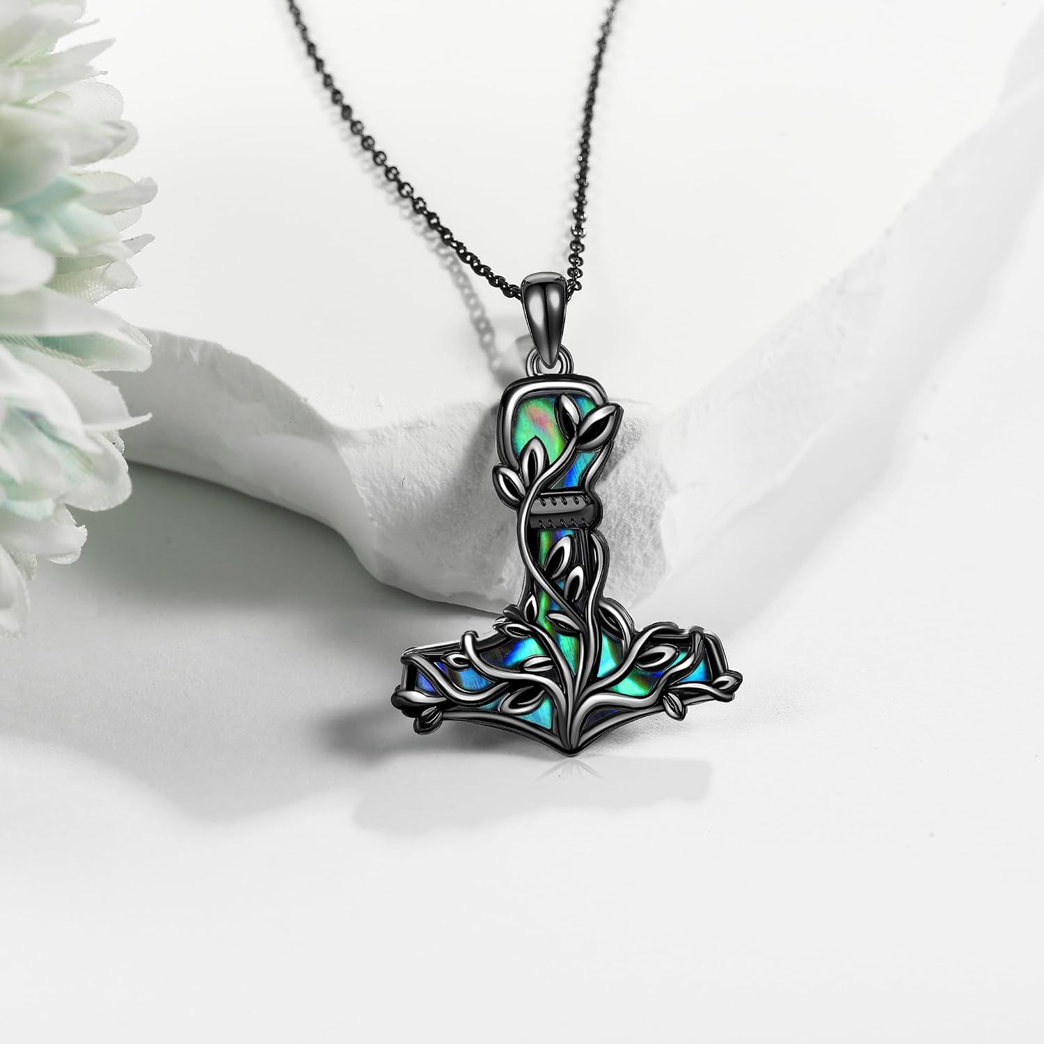 Thor Hammer Necklace 925 Sterling Silver Mjolnir Tree of Life Pendant Necklace Viking Vegvisir Jewelry for Women Wife Mom