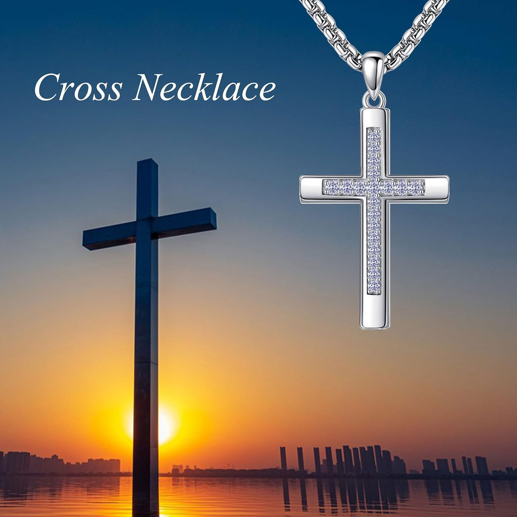 Cross Necklace for Women Men 925 Sterling Silver Cross Pendant Birthstone Jewelry Birthday Gifts for Mom, Dad, Husband, Wife, Friends
