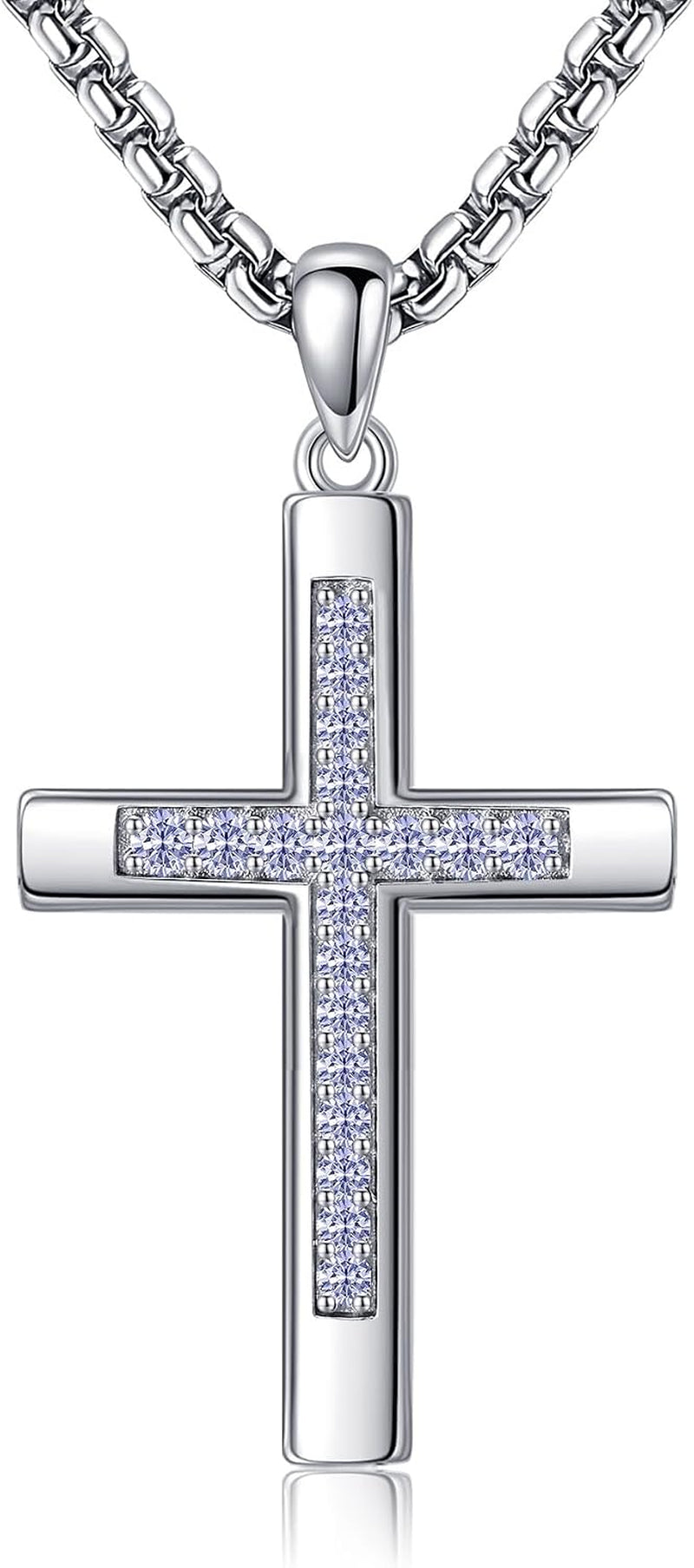 Cross Necklace for Women Men 925 Sterling Silver Cross Pendant Birthstone Jewelry Birthday Gifts for Mom, Dad, Husband, Wife, Friends