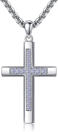 Cross Necklace for Women Men 925 Sterling Silver Cross Pendant Birthstone Jewelry Birthday Gifts for Mom, Dad, Husband, Wife, Friends