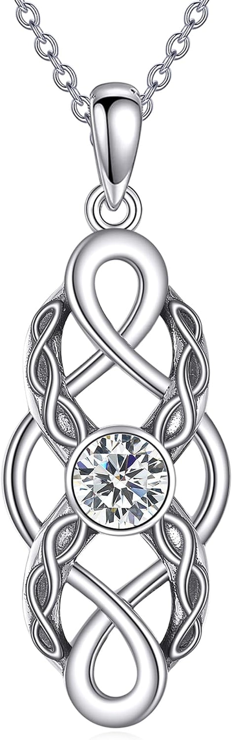 Celtic Knot Birthstone Necklace Sterling Silver Irish Celtic Pendant Necklace Birthstone Good Luck Jewelry for Women