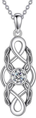 Celtic Knot Birthstone Necklace Sterling Silver Irish Celtic Pendant Necklace Birthstone Good Luck Jewelry for Women