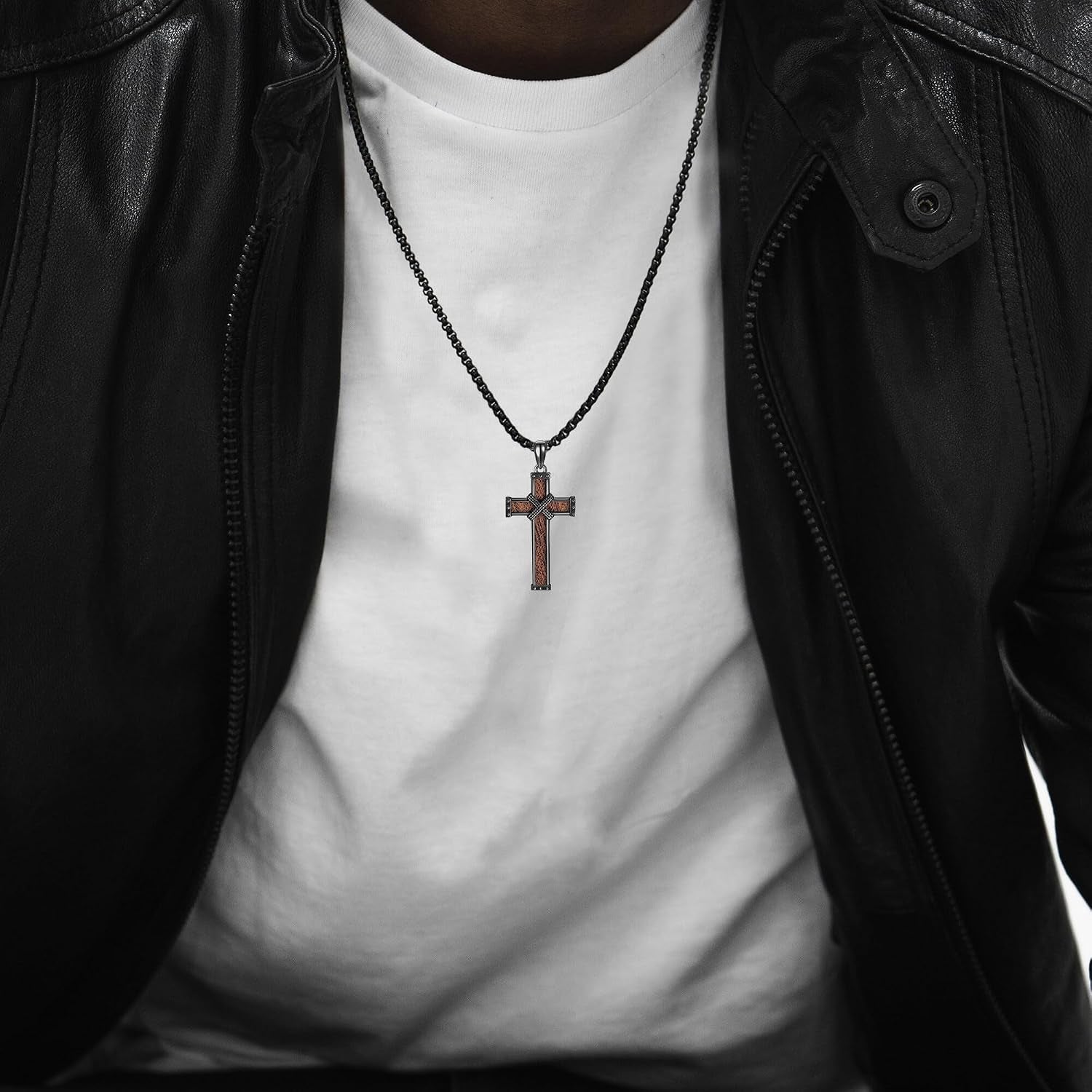 Wood Cross/Cross Star of David/Guitar Necklace Sterling Silver Wooden Cross Pendant Wood Jewelry for Women Men with 24" round Box Chain