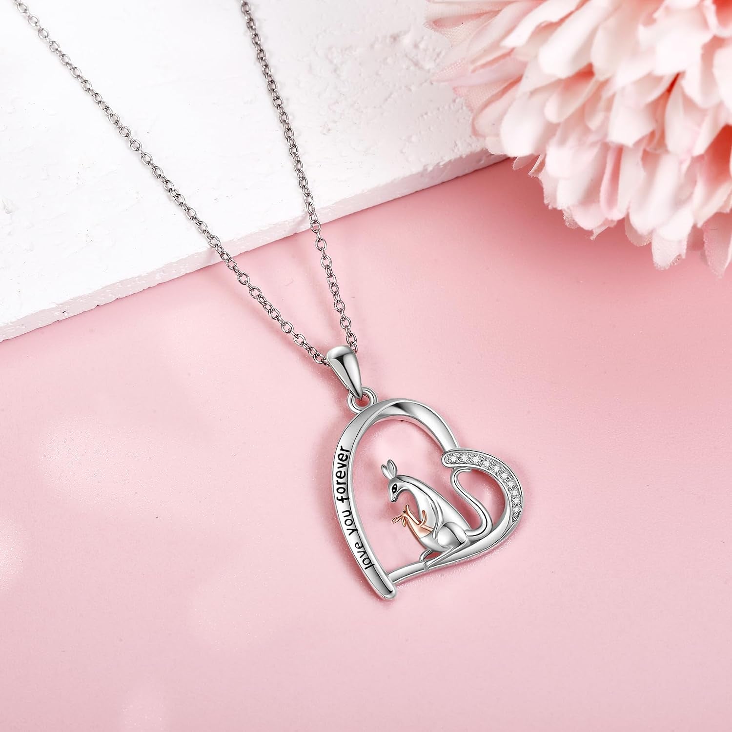 925 Sterling Silver Heart Pendant Kangaroo/Chicken Necklace Animal Jewelry Gifts for Women