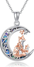Sterling Silver Cute Animal Pendant Necklace Fox/Snake/Unicorn/Owl on Moon/Rabbit/Horse Necklace Jewelry for Women Mom Sister