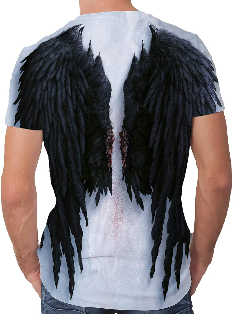 Men'S Black Angel Wings Graphic T Shirts,Soft Fitted Cool Design Graphic Tees(Black Angel Wings T Shirt-L)