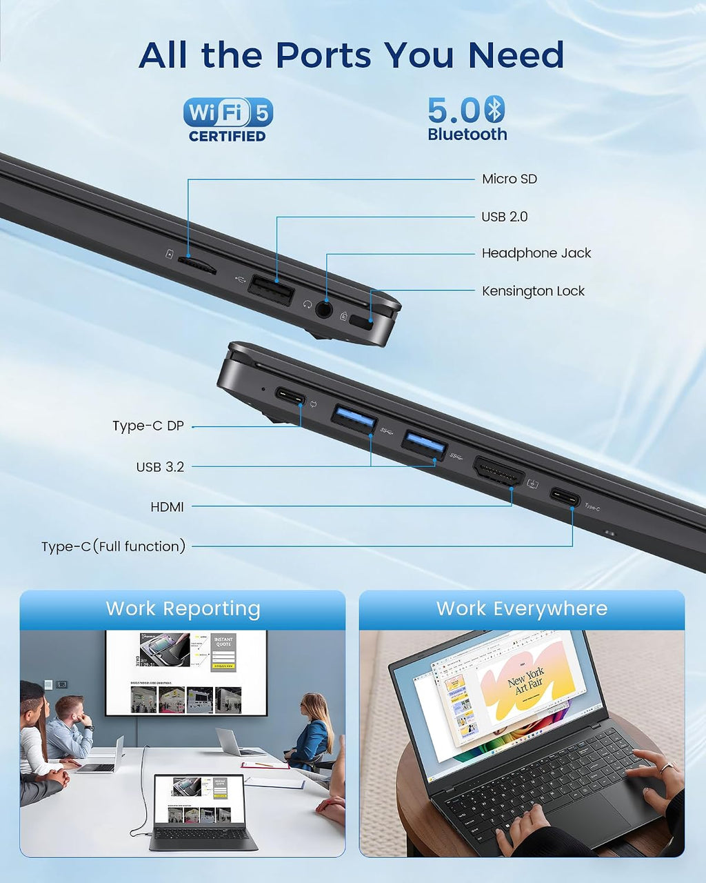 14 Inch Laptop Computer - 8GB RAM 128GB SSD Laptops with Pentium Gold 6500Y (Up to 3.4Ghz), FHD IPS Screen, USB C, USB 3.2, HDMI, Lightweight Portable Laptops for Students, Work and Travel