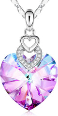 3 Hearts Crystal Necklace for Women, Pendant Engraved Love You - Christmas Wedding Gifts for Her Anniversary Mother'S Day Valentine’S Day Birthday - in Gift Box