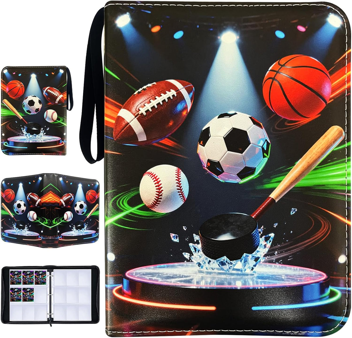 900 Cards Basketball Card Binder, 9-Pocket Card Collections Trading Card Binder 50 Pages Double-Sided Cards Holder with Zipper 3-Ring Card Album for Sports Basketball Card Sleeves Protectors