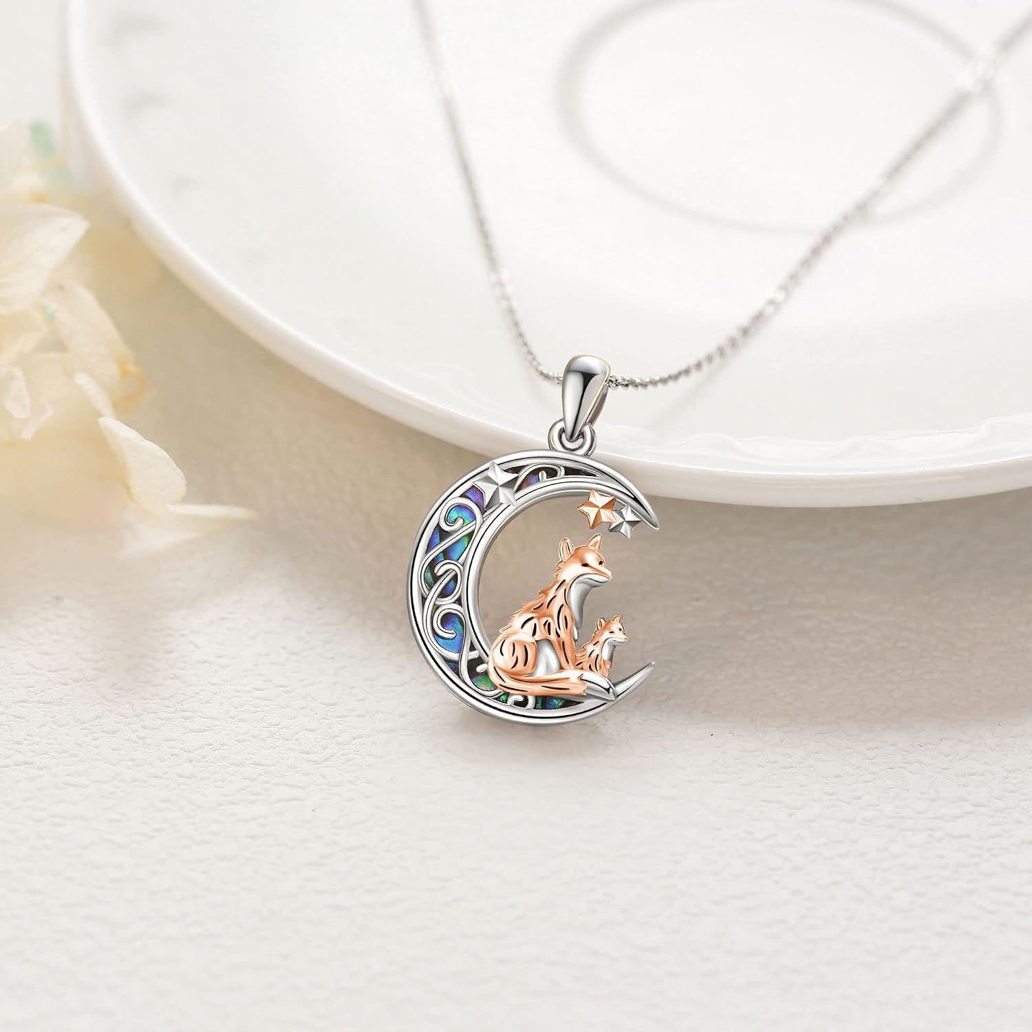 Sterling Silver Cute Animal Pendant Necklace Fox/Snake/Unicorn/Owl on Moon/Rabbit/Horse Necklace Jewelry for Women Mom Sister