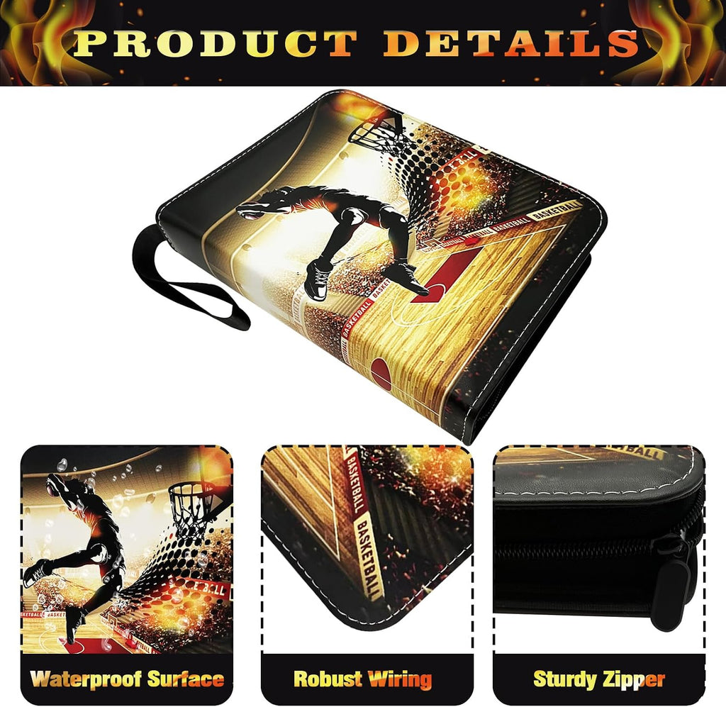 900 Cards Basketball Card Binder, 9-Pocket Card Collections Trading Card Binder 50 Pages Double-Sided Cards Holder with Zipper 3-Ring Card Album for Sports Basketball Card Sleeves Protectors