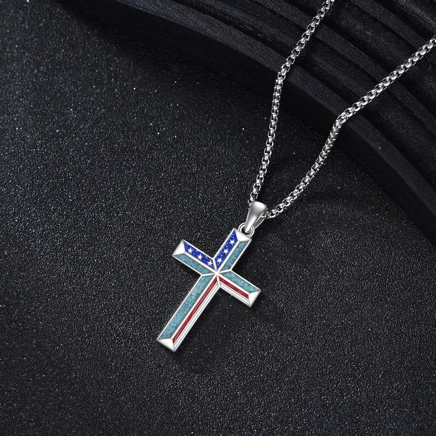 American Flag Necklace 925 Sterling Silver USA Flag Pendant Patriotic Independence Day Jewelry for Women Men