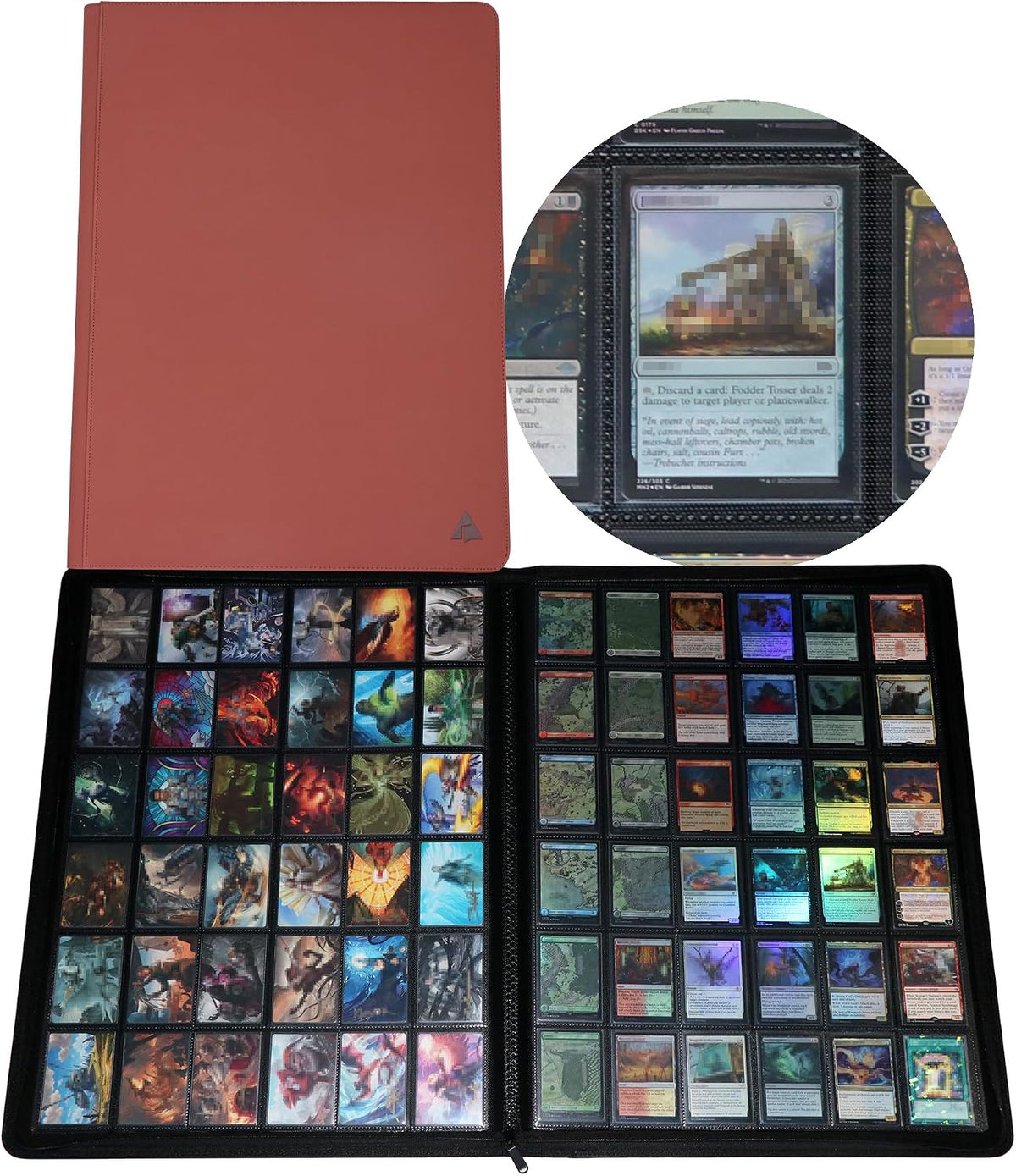 36-Pocket Ringless Trading Card Binder - Holds 2304 Sleeved Cards, Side-Loading Black Pages, Water-Resistant Zipper Album for TCG & Sports