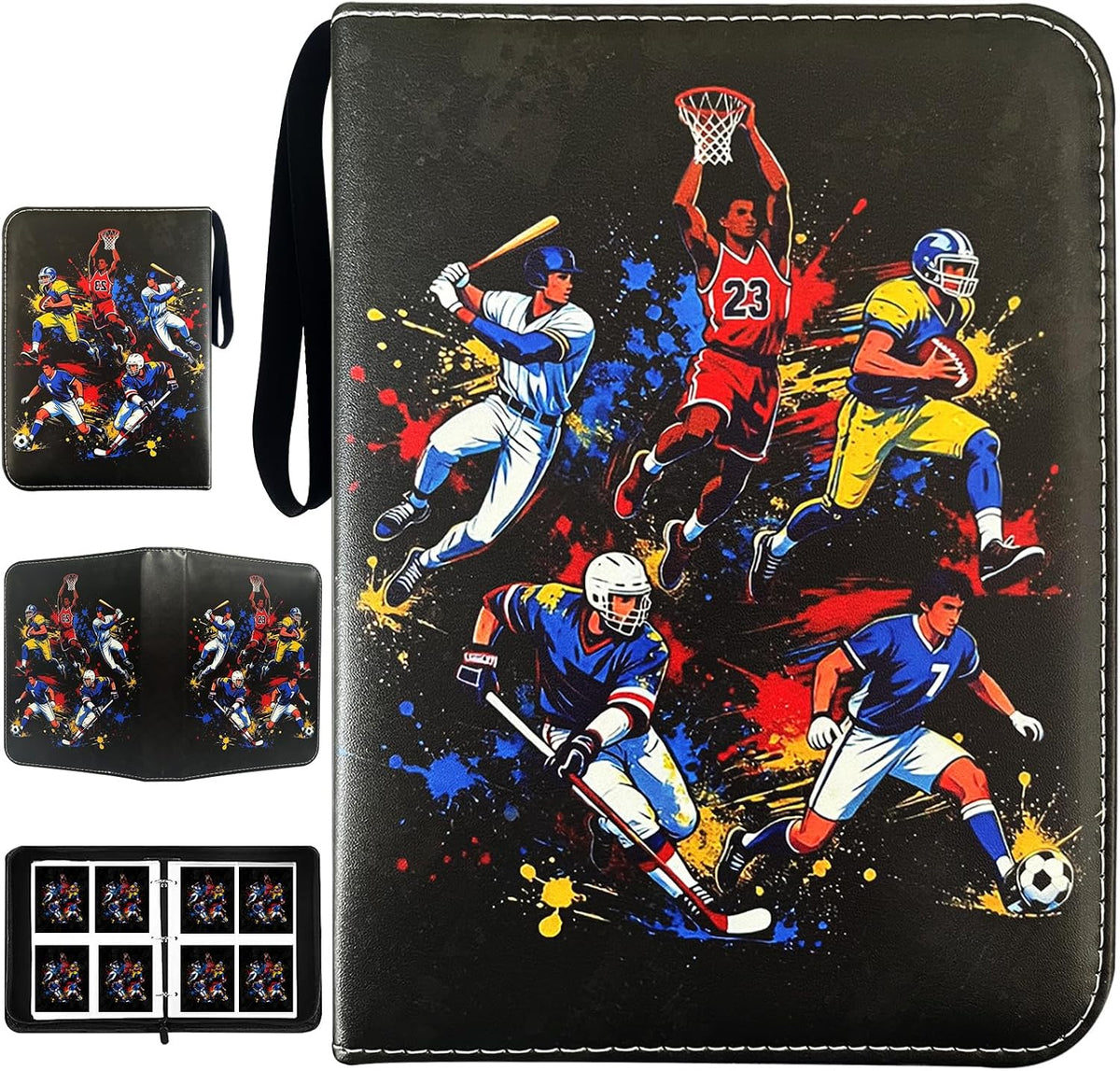 400 Pockets Football Cards Binder,Trading Cards Holder Card Collectors Album,Trading Card Binder 4 Pocket with 50 Removable Sleeves