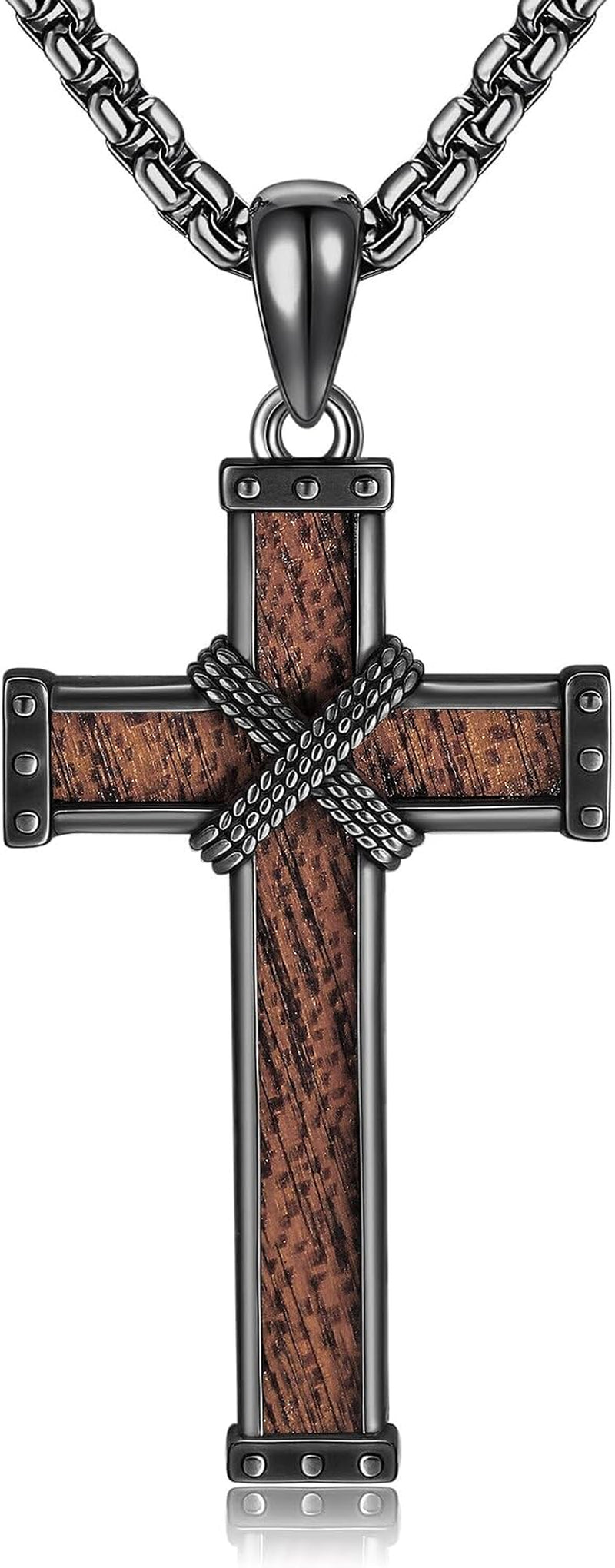 Wood Cross/Cross Star of David/Guitar Necklace Sterling Silver Wooden Cross Pendant Wood Jewelry for Women Men with 24" round Box Chain