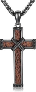 Wood Cross/Cross Star of David/Guitar Necklace Sterling Silver Wooden Cross Pendant Wood Jewelry for Women Men with 24" round Box Chain