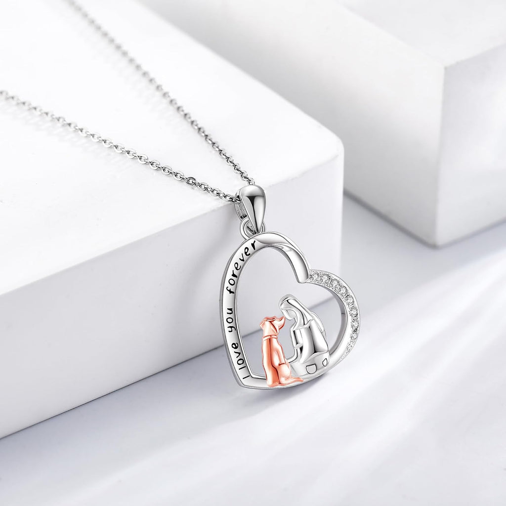 Heart Animal Necklace Sterling Silver Chicken/Dog/Wolf Pendant Necklace Animal Jewelry for Women Dog Lovers
