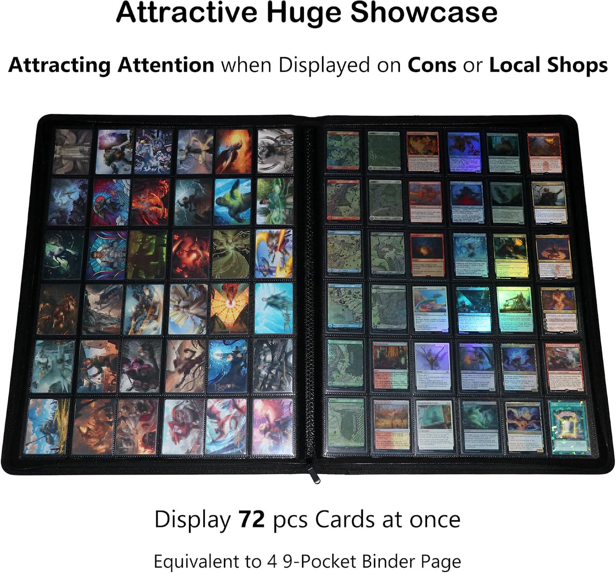 36-Pocket Ringless Trading Card Binder - Holds 2304 Sleeved Cards, Side-Loading Black Pages, Water-Resistant Zipper Album for TCG & Sports