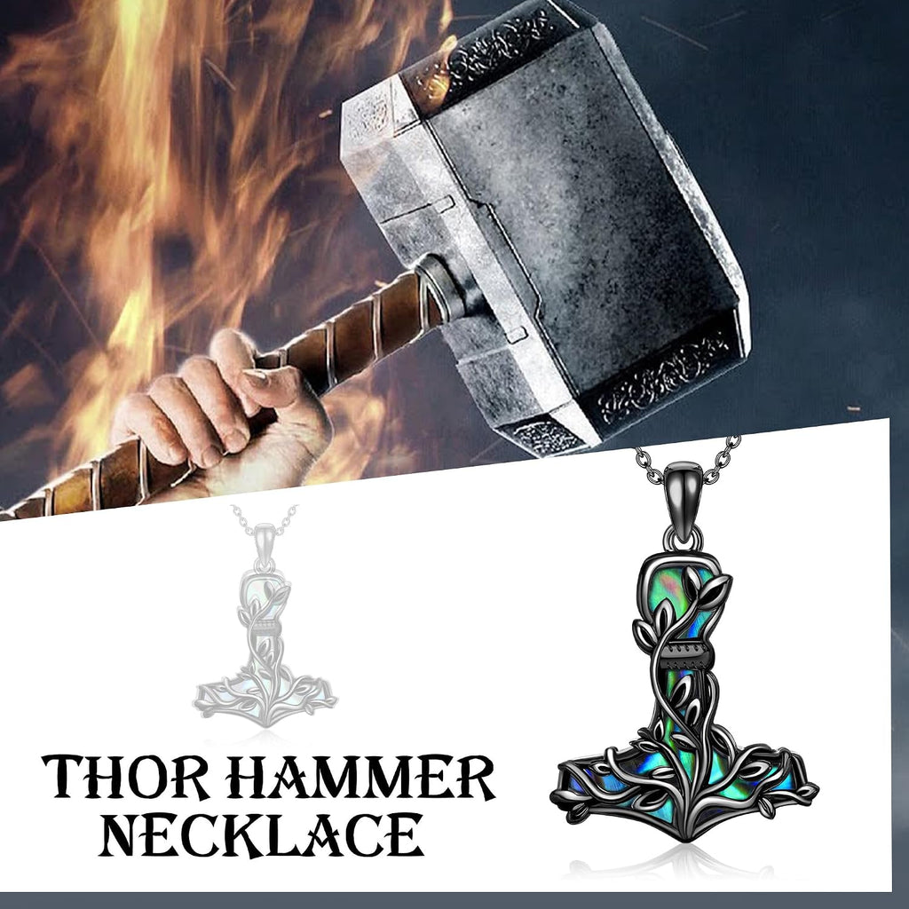 Thor Hammer Necklace 925 Sterling Silver Mjolnir Tree of Life Pendant Necklace Viking Vegvisir Jewelry for Women Wife Mom