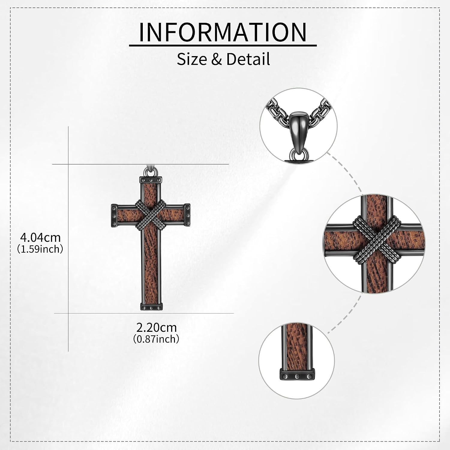 Wood Cross/Cross Star of David/Guitar Necklace Sterling Silver Wooden Cross Pendant Wood Jewelry for Women Men with 24" round Box Chain