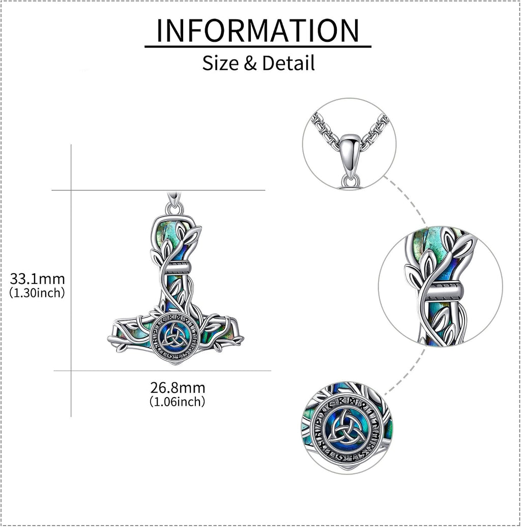 Thors Hammer Necklace Sterling Silver Tree of Life Mjolnir Pendant Vegvisir Jewelry Gifts for Women Men