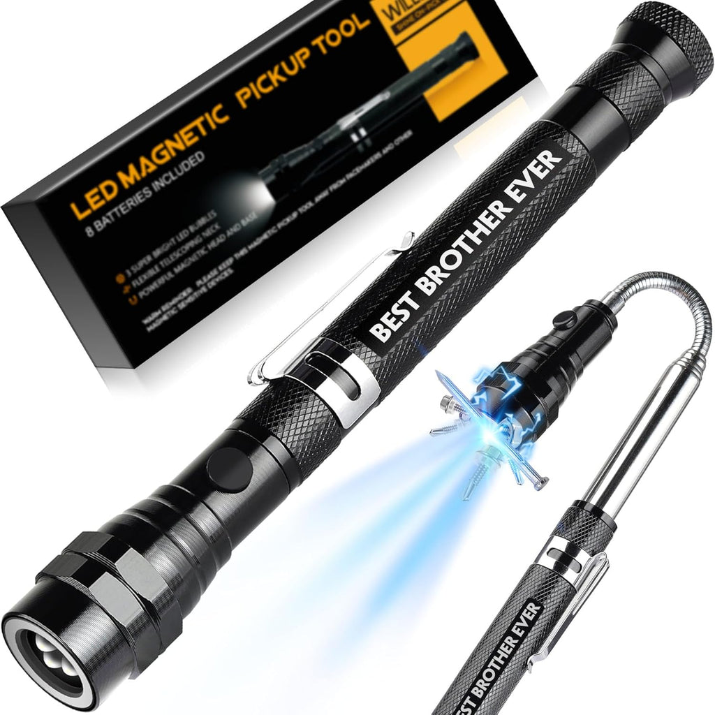 Gifts for Brother - Brother Gifts, BEST BROTHER EVER Magnetic Pickup Tool with LED - Brother Birthday Gifts, Brother Gifts from Sister - Christmas Brother Gifts, Fathers Day Brother Gift Ideas