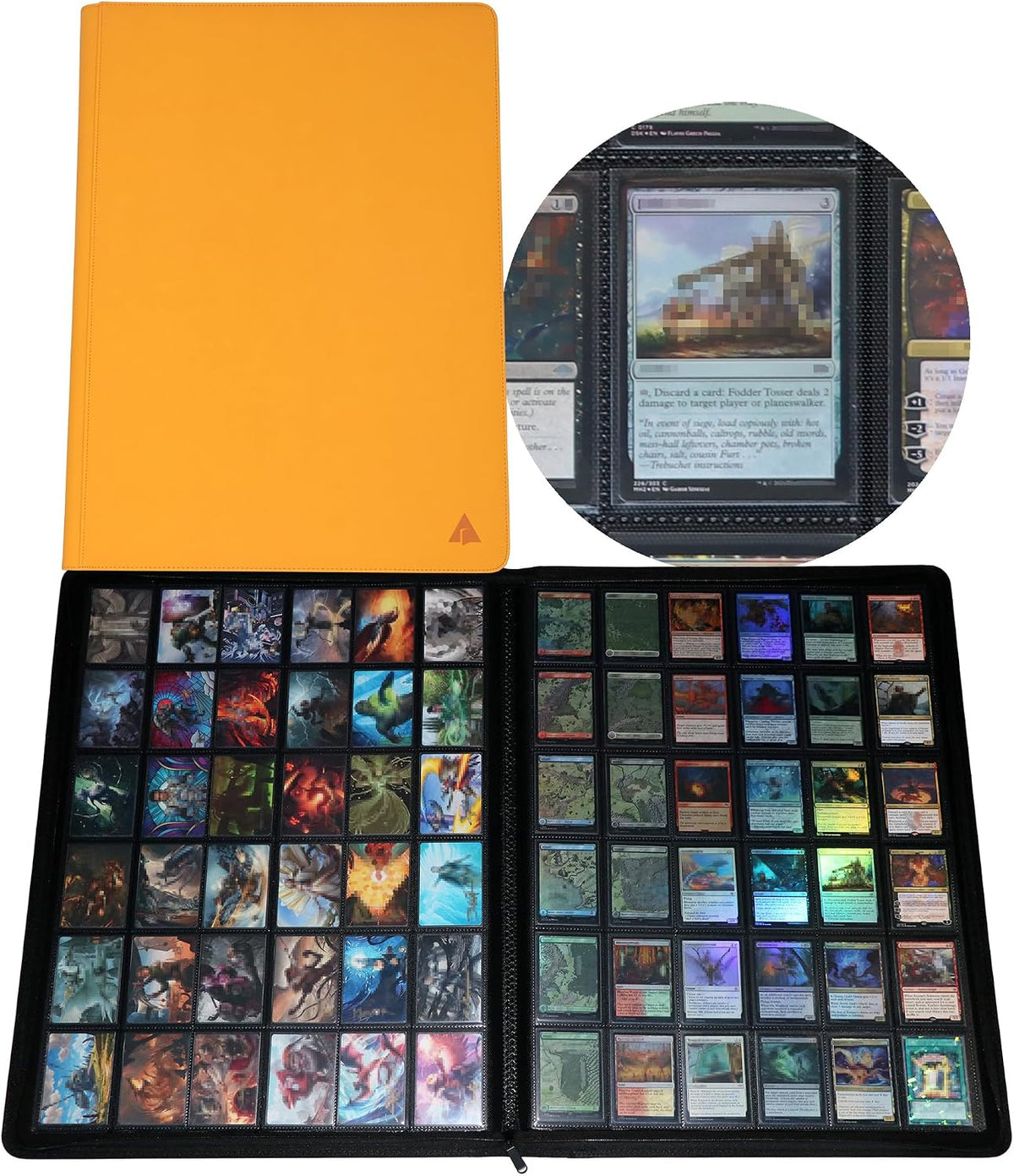 36-Pocket Ringless Trading Card Binder - Holds 2304 Sleeved Cards, Side-Loading Black Pages, Water-Resistant Zipper Album for TCG & Sports