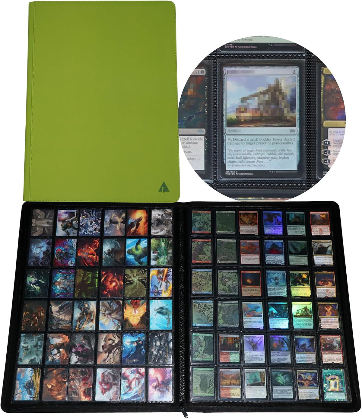 36-Pocket Ringless Trading Card Binder - Holds 2304 Sleeved Cards, Side-Loading Black Pages, Water-Resistant Zipper Album for TCG & Sports
