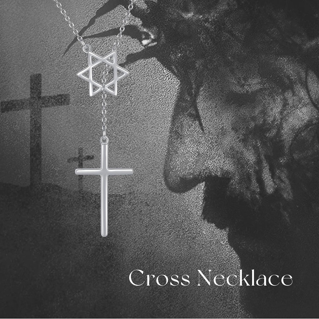 Cross Star of David Necklace Sterling Silver Cross Star David Layered Pendant Jewish Jewelry for Women Mom