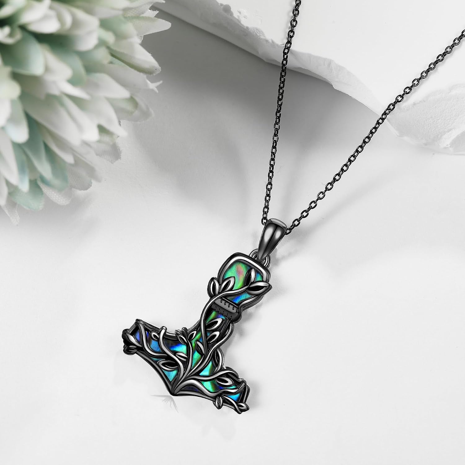 Thor Hammer Necklace 925 Sterling Silver Mjolnir Tree of Life Pendant Necklace Viking Vegvisir Jewelry for Women Wife Mom