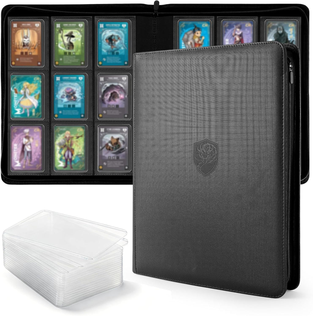 Top Loader Binder 9 Pocket, Holds 360+ Cards in 3.4" X 4.5" Toploaders, Ringless 20 Double-Sided Sleeves, Side-Loading, Spine Label with Maker Pen Toploader Binder for TCG, MTG, Sports Cards