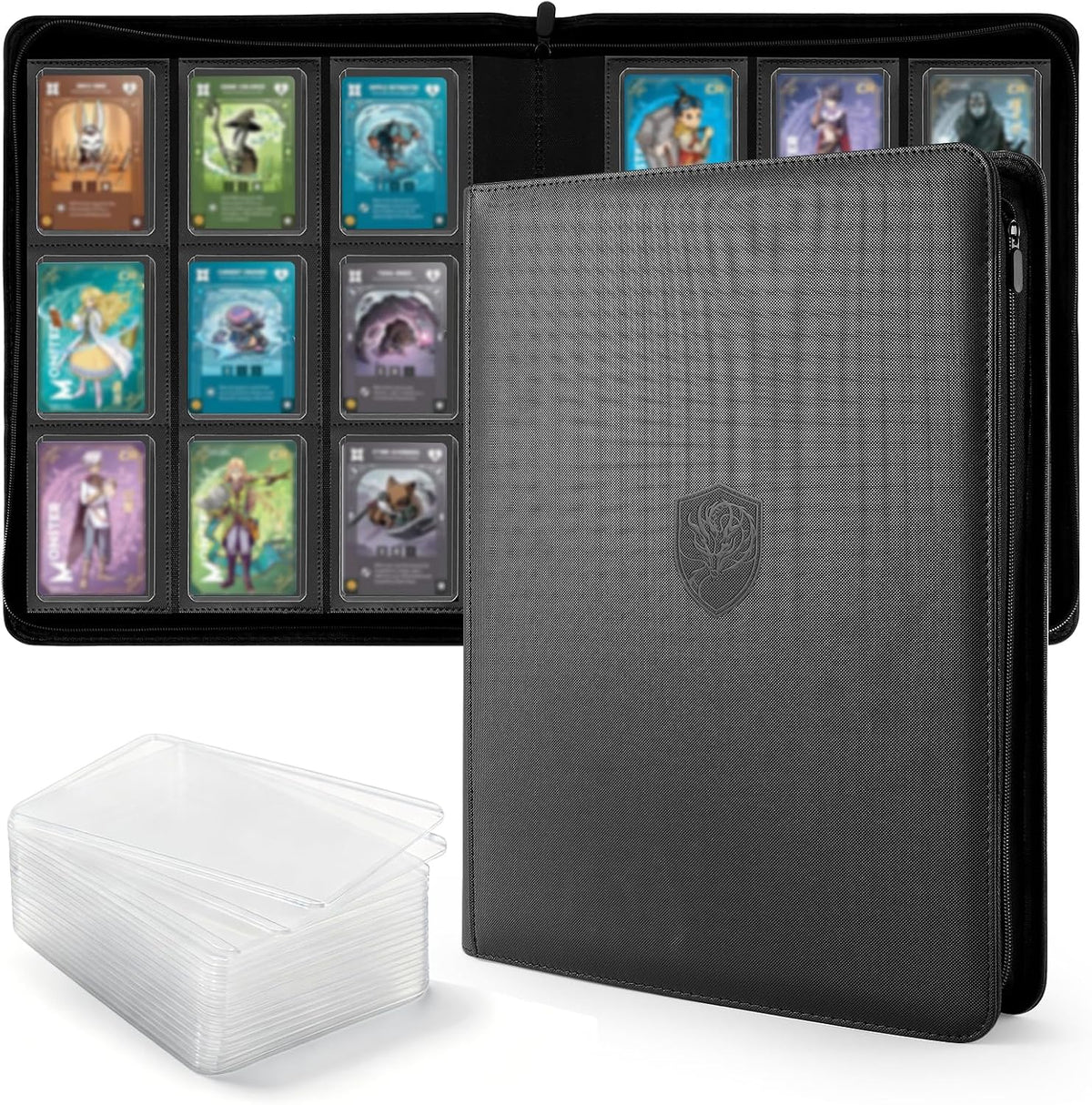 Top Loader Binder 9 Pocket, Holds 360+ Cards in 3.4" X 4.5" Toploaders, Ringless 20 Double-Sided Sleeves, Side-Loading, Spine Label with Maker Pen Toploader Binder for TCG, MTG, Sports Cards