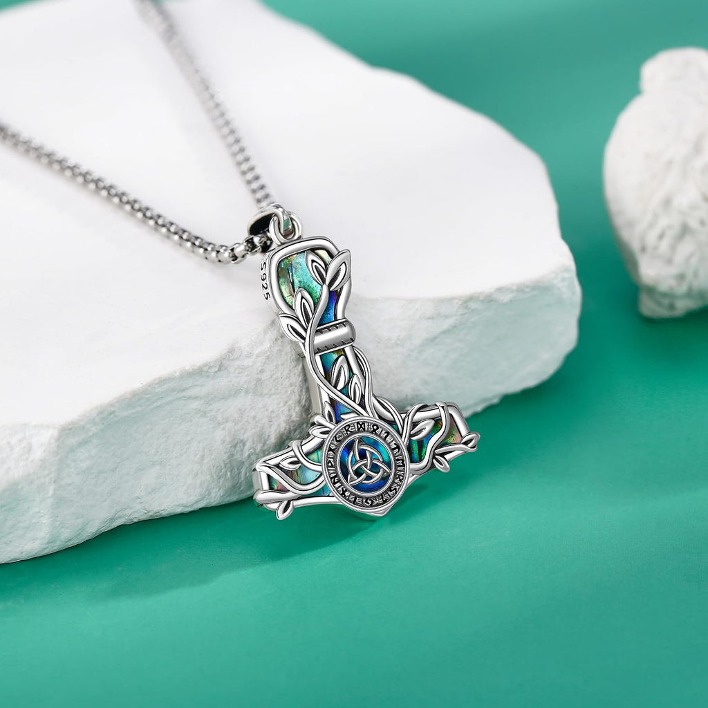 Thors Hammer Necklace Sterling Silver Tree of Life Mjolnir Pendant Vegvisir Jewelry Gifts for Women Men