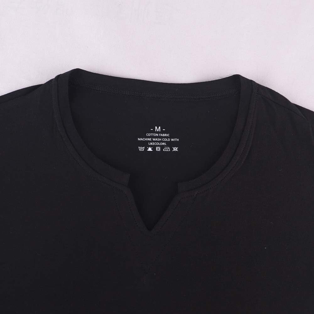 Men Long Sleeve Athletic Shirts Slim Fit Cotton V Neck