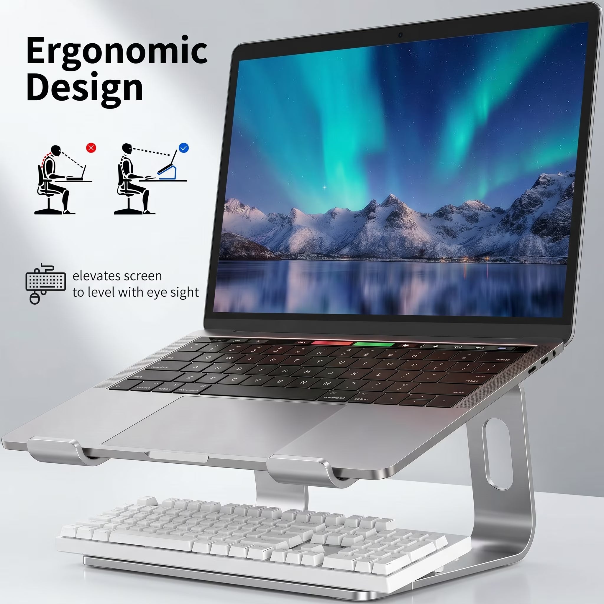 Laptop Stand for Desk: Ergonomic Computer Riser Compatible with Macbook Air, Pro, Dell, HP and All 10-16" Laptops, Metal Holder Office Desk Accessories